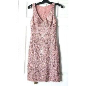 Sue Wong Womens Embellished Pink Cocktail Dress Lined Beaded Sequin Sz 0 EUC